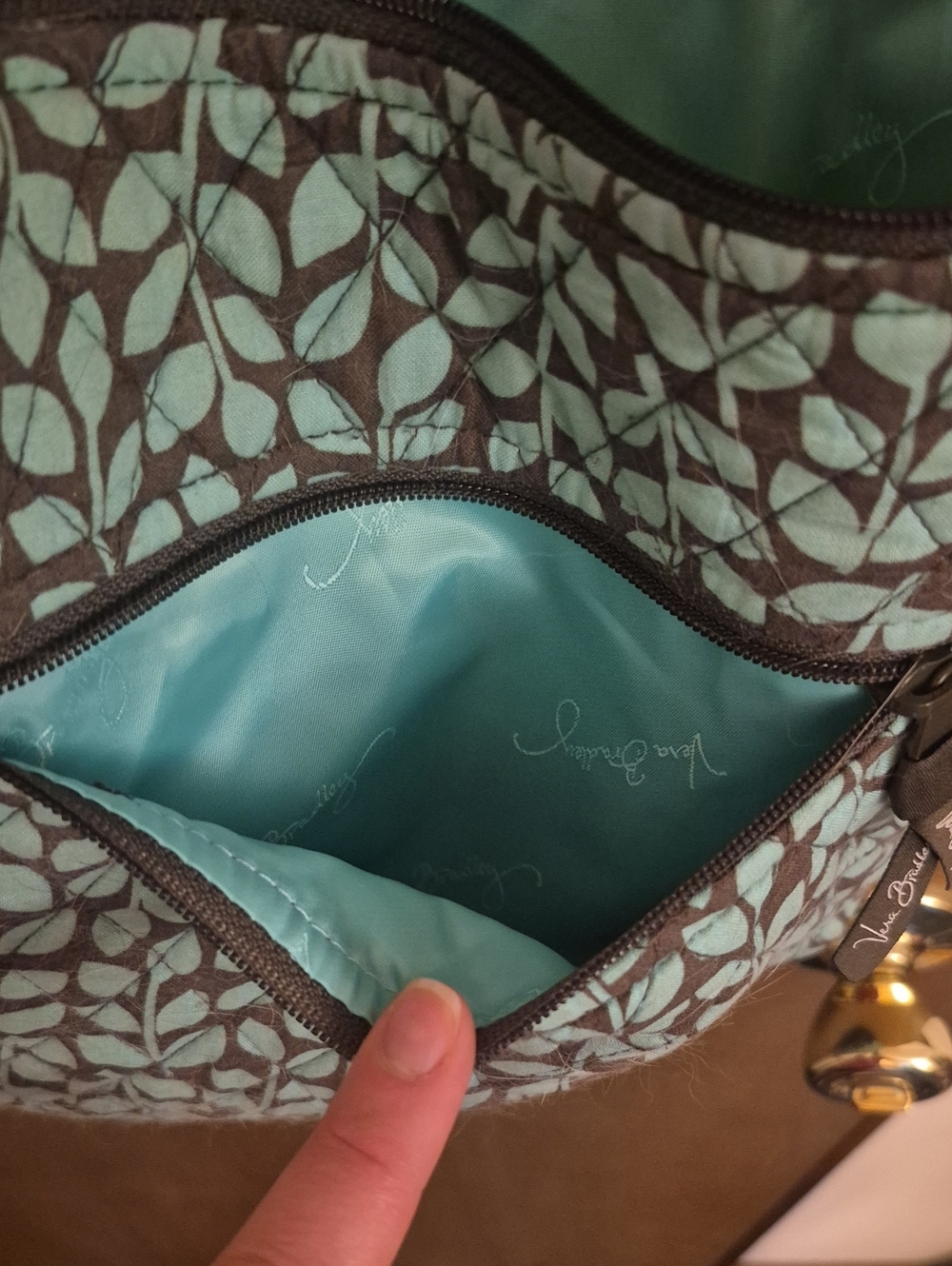 Vera Bradley Aqua Leaf Quilted Crossbody Bag - Picture 5 of 7